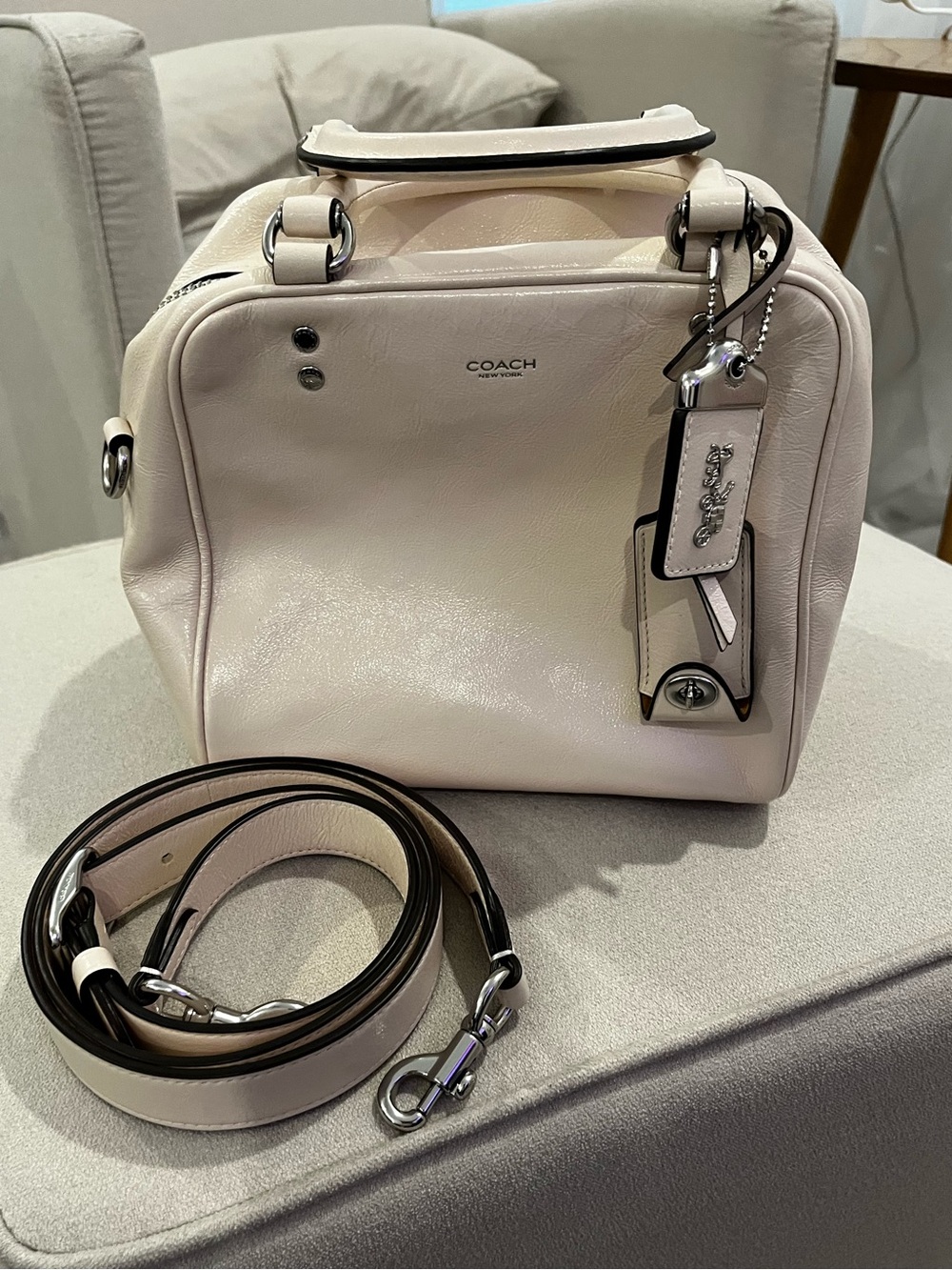 COACH Glazed white/Cream Leather Cube Rogue Satchel with Strap